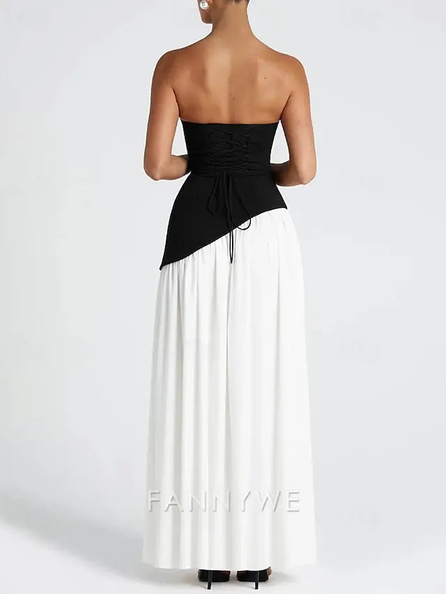 FannyWe Simple Women's Long Dress Maxi Dress White Dress Graduation Dress Party Dress Fashion Party Evening Party Going out Regular Fit Plain Sleeveless Strapless White Yellow Wine Navy Blue Summer