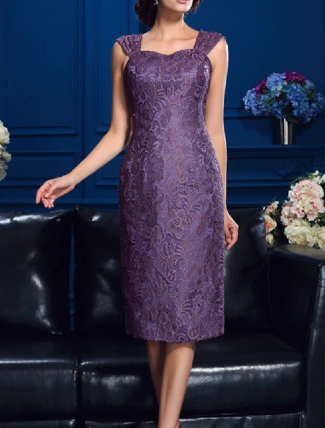 Two Piece Sheath / Column Mother of the Bride Dress Church Elegant Jewel Neck Knee Length Chiffon Lace Long Sleeve Jacket Dresses with Appliques