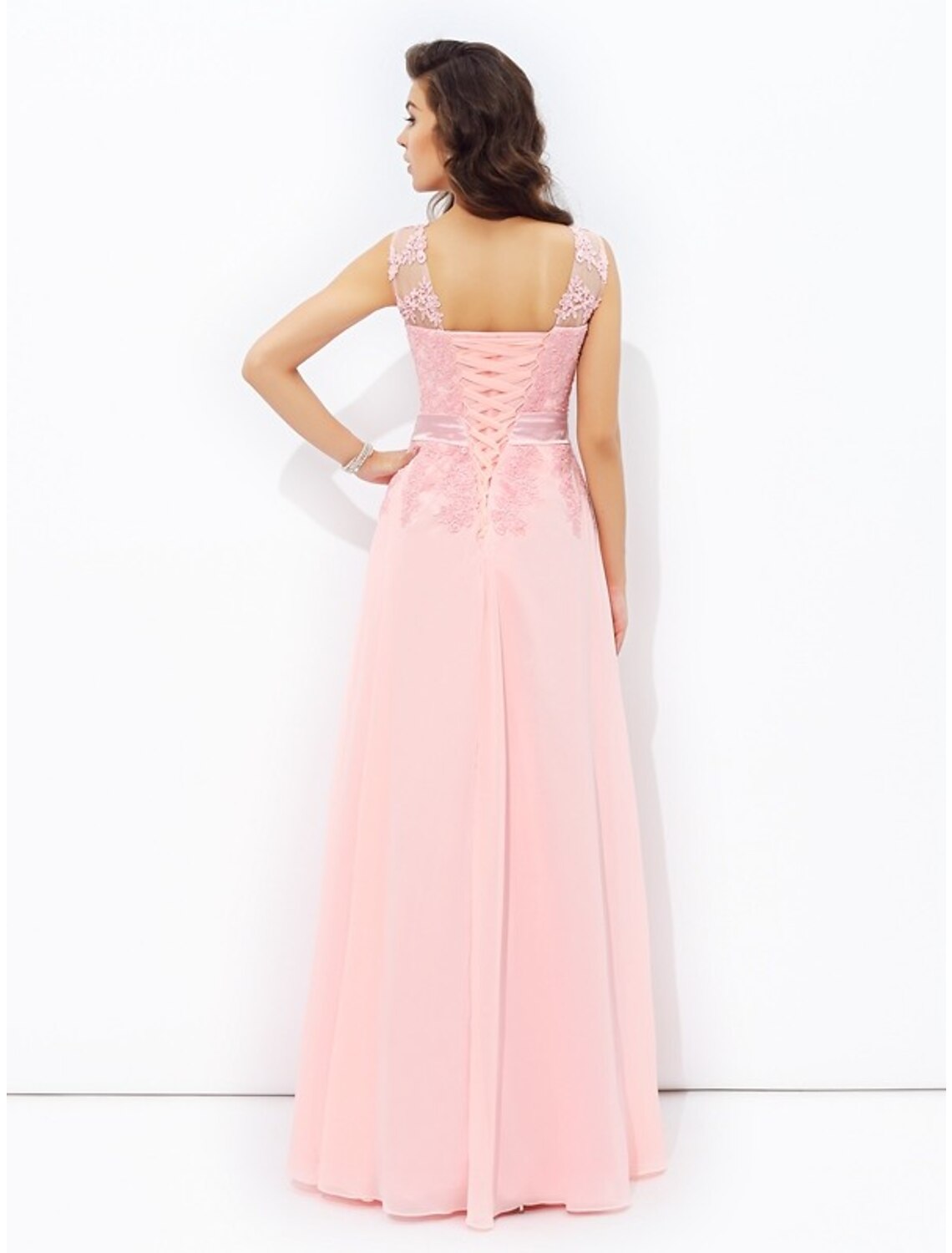 Vestidos de fiesta de corte A, brillantes y con brillo, para invitados de boda, formales, largos hasta el suelo, sin mangas, cuello joya, de gasa con apliques