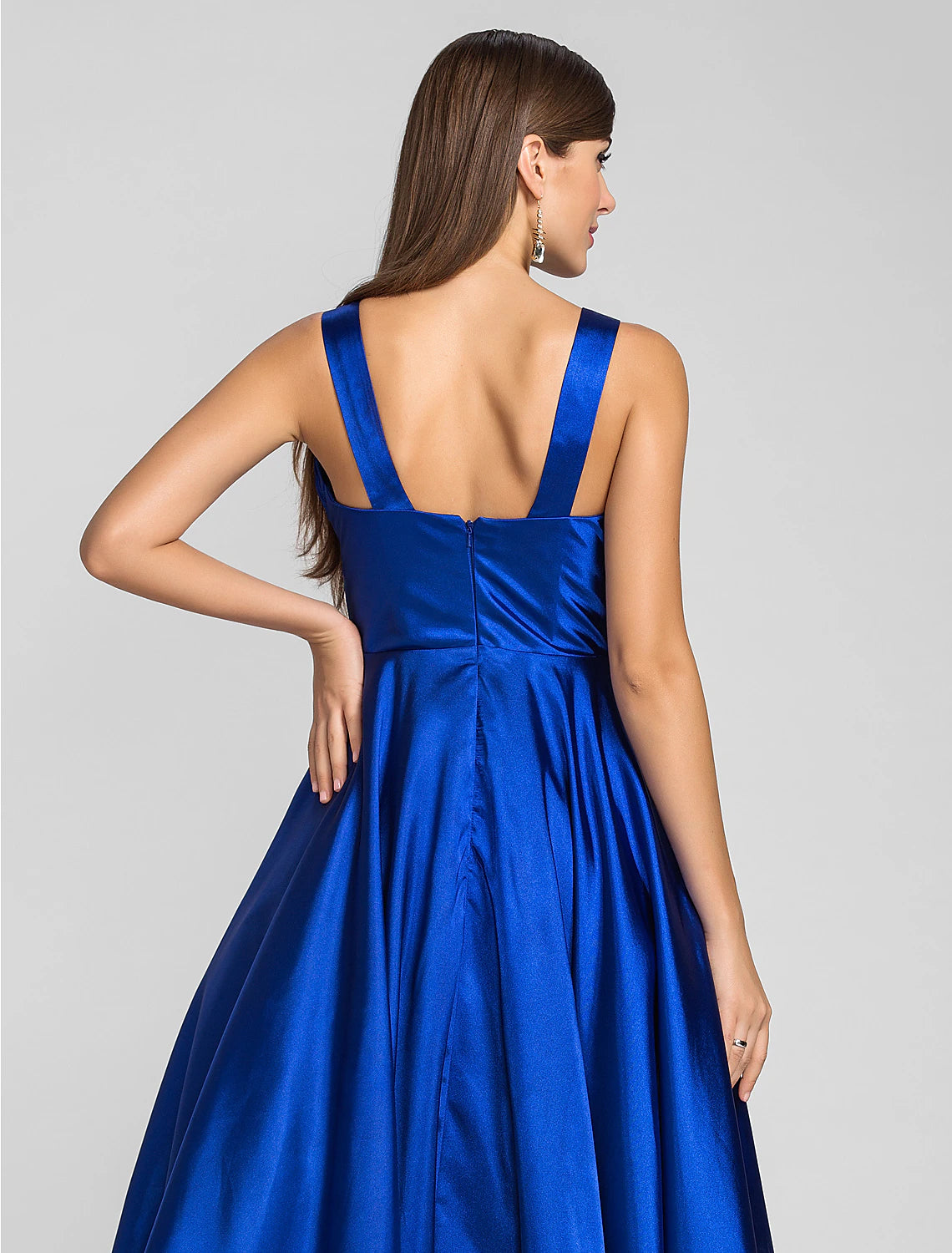 Vestido minimalista de corte A para invitada de boda, cóctel, largo hasta la rodilla, sin mangas, escote cuadrado, satén elástico con entrecruzamiento