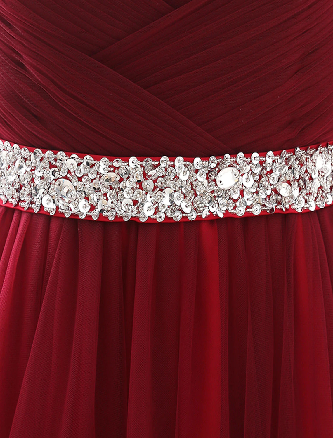 A-Linie Elegantes Quinceanera-Abschlussballkleid zum Valentinstag, trägerlos, ärmellos, Kapellenschleppe, Satin mit Kristallen