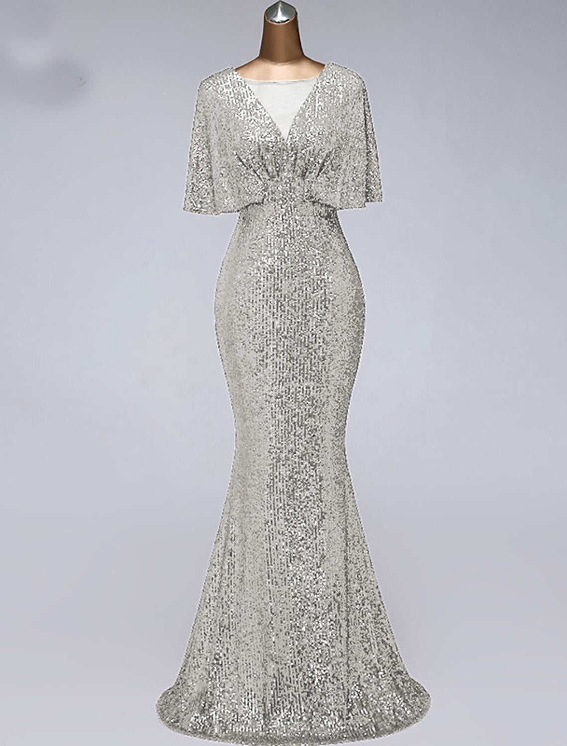 Vestidos de fiesta de sirena/trompeta, vestido brillante, para invitadas de boda, para graduación, largo hasta el suelo, media manga, cuello ilusión, con lentejuelas y volantes de lentejuelas