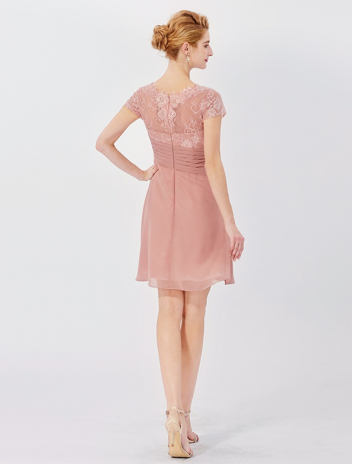 A-Line Illusion Neck Short / Mini Chiffon / Sheer Lace Mother of the Bride Dress with Side Draping / Flower