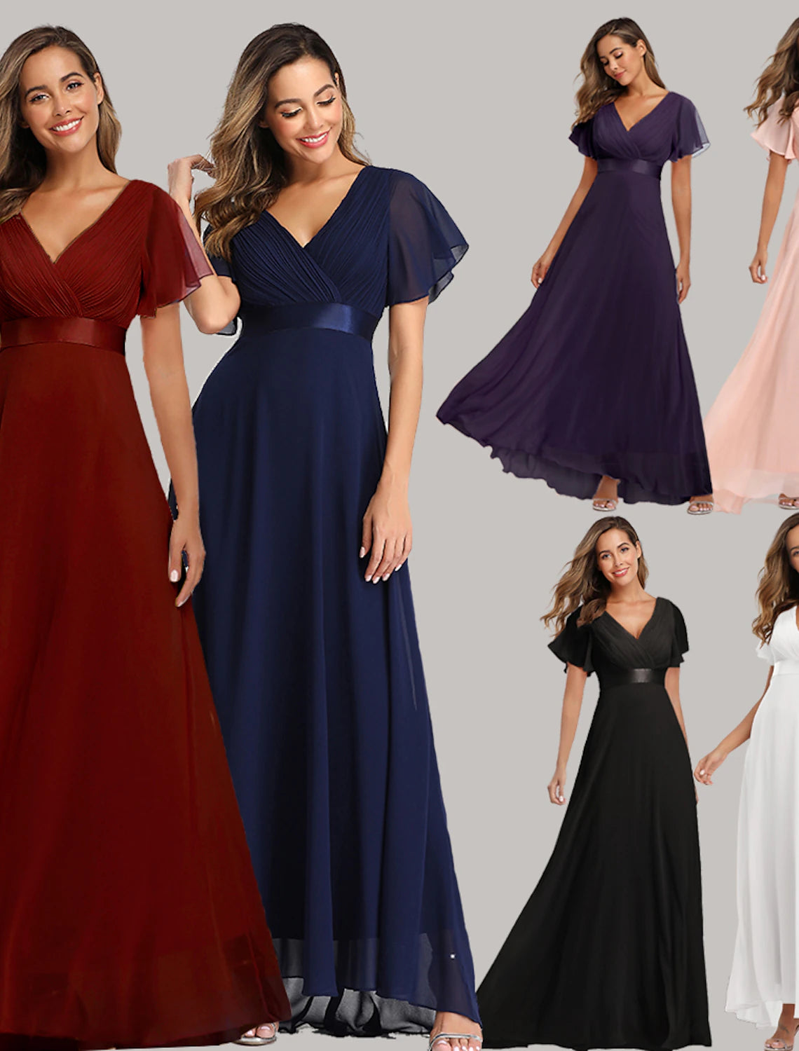 A-Line Prom Dresses Maxi Dress Fall Wedding Guest Dress For Bridesmaid Floor Length Short Sleeve V Neck Chiffon V Back with Ruched Ruffles
