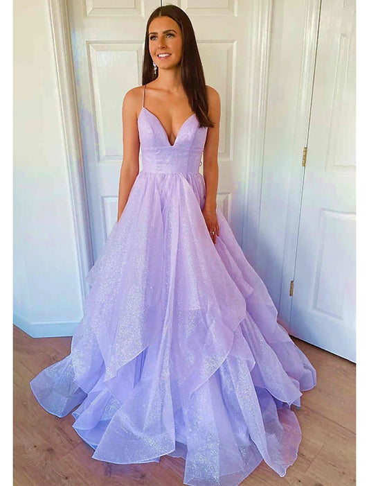 Ballkleid A-Linie Ballkleider Sparkle &amp; Shine Kleid Formelle bodenlange ärmellose Sweetheart Tüll rückenfrei mit Falten Rüschen