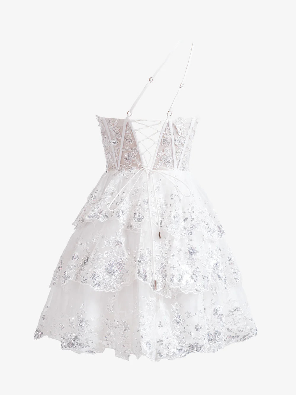 A Line One Shoulder Tiered Lace Short Homecoming Dress