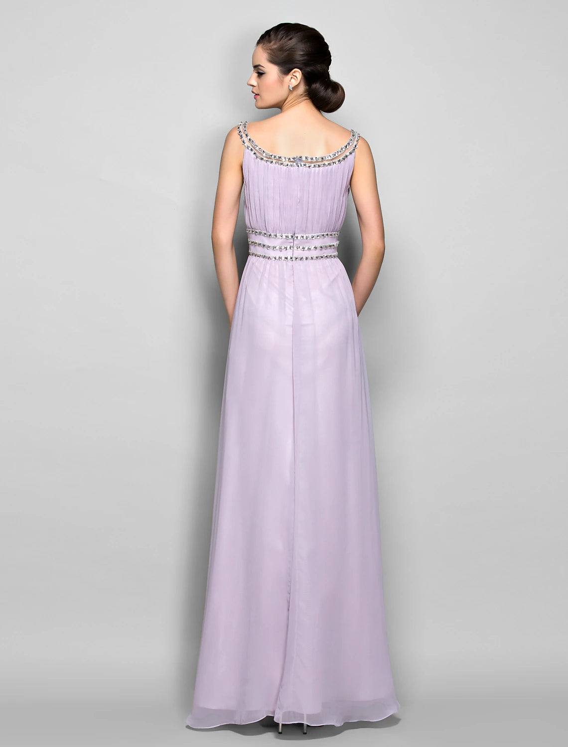 Sheath / Column Open Back Prom Formal Evening Military Ball Dress Scoop Neck Floor Length Georgette with Beading