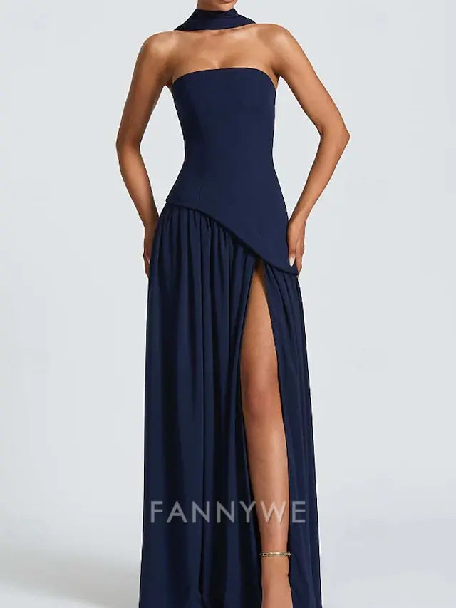 FannyWe Simple Women's Long Dress Maxi Dress White Dress Graduation Dress Party Dress Fashion Party Evening Party Going out Regular Fit Plain Sleeveless Strapless White Yellow Wine Navy Blue Summer
