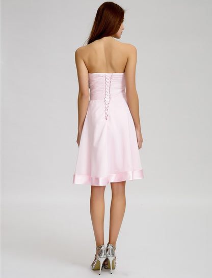 A-Linie, trägerlos, knielang, Chiffon-Brautjungfernkleid mit Schleife(n) / überkreuzt