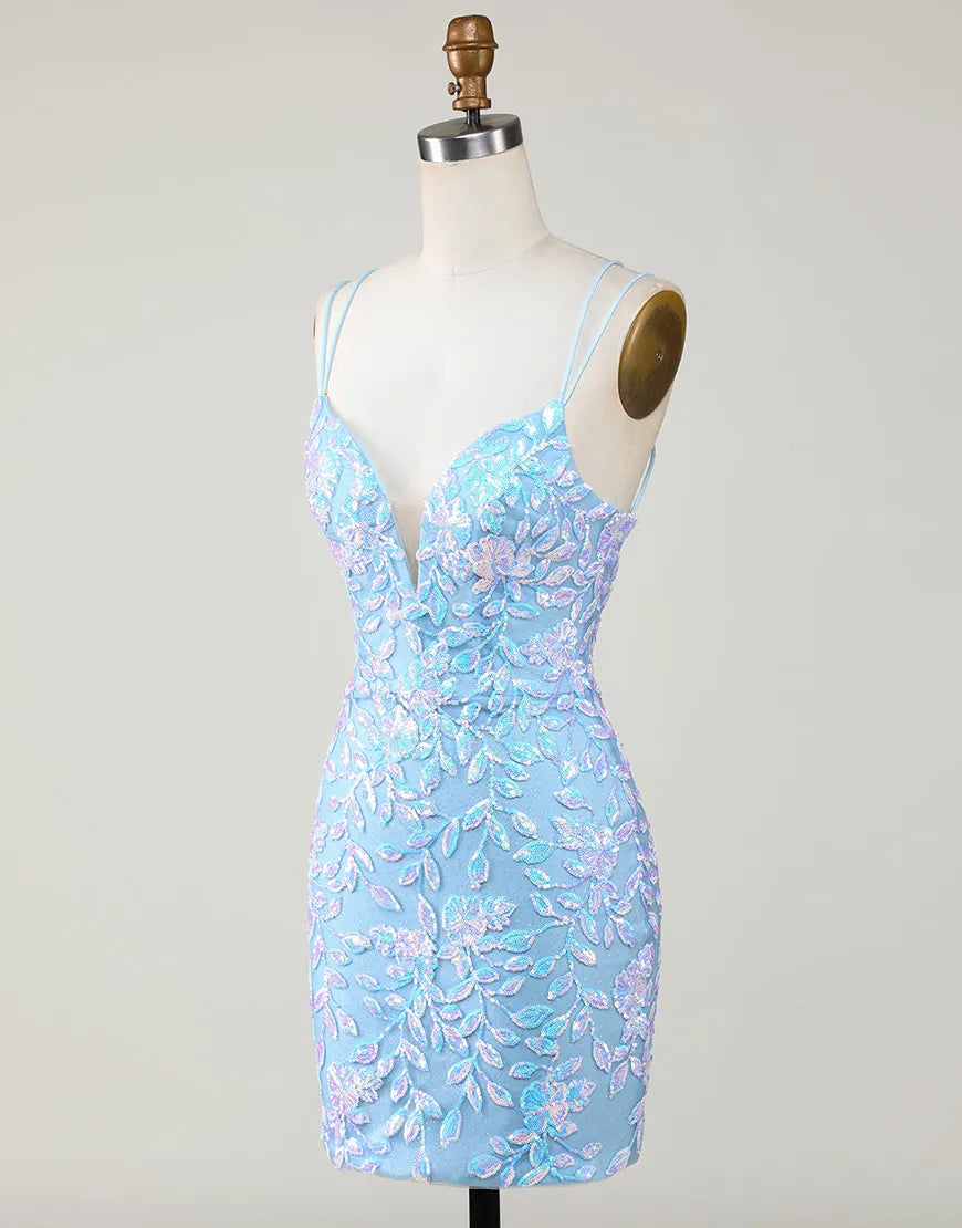 Spaghetti Straps Aqqliques Homecoming Dresses