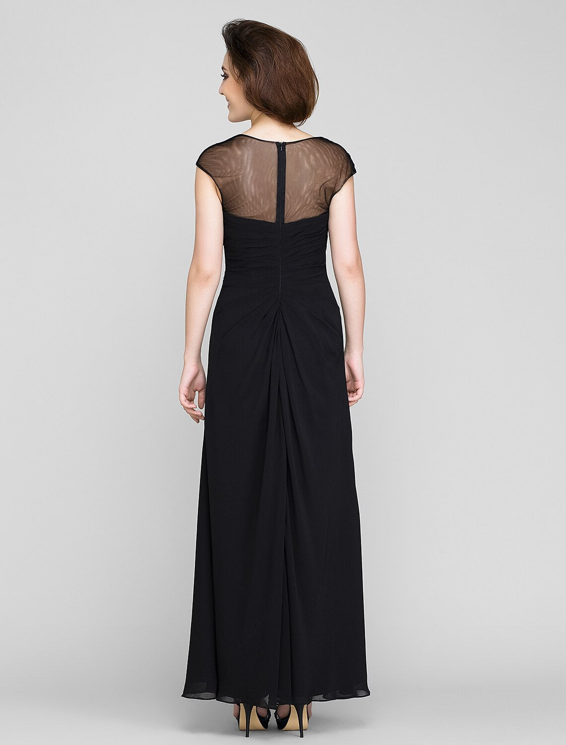 Sheath / Column Mother of the Bride Dress See Through Square Neck Ankle Length Chiffon Sleeveless No with Beading