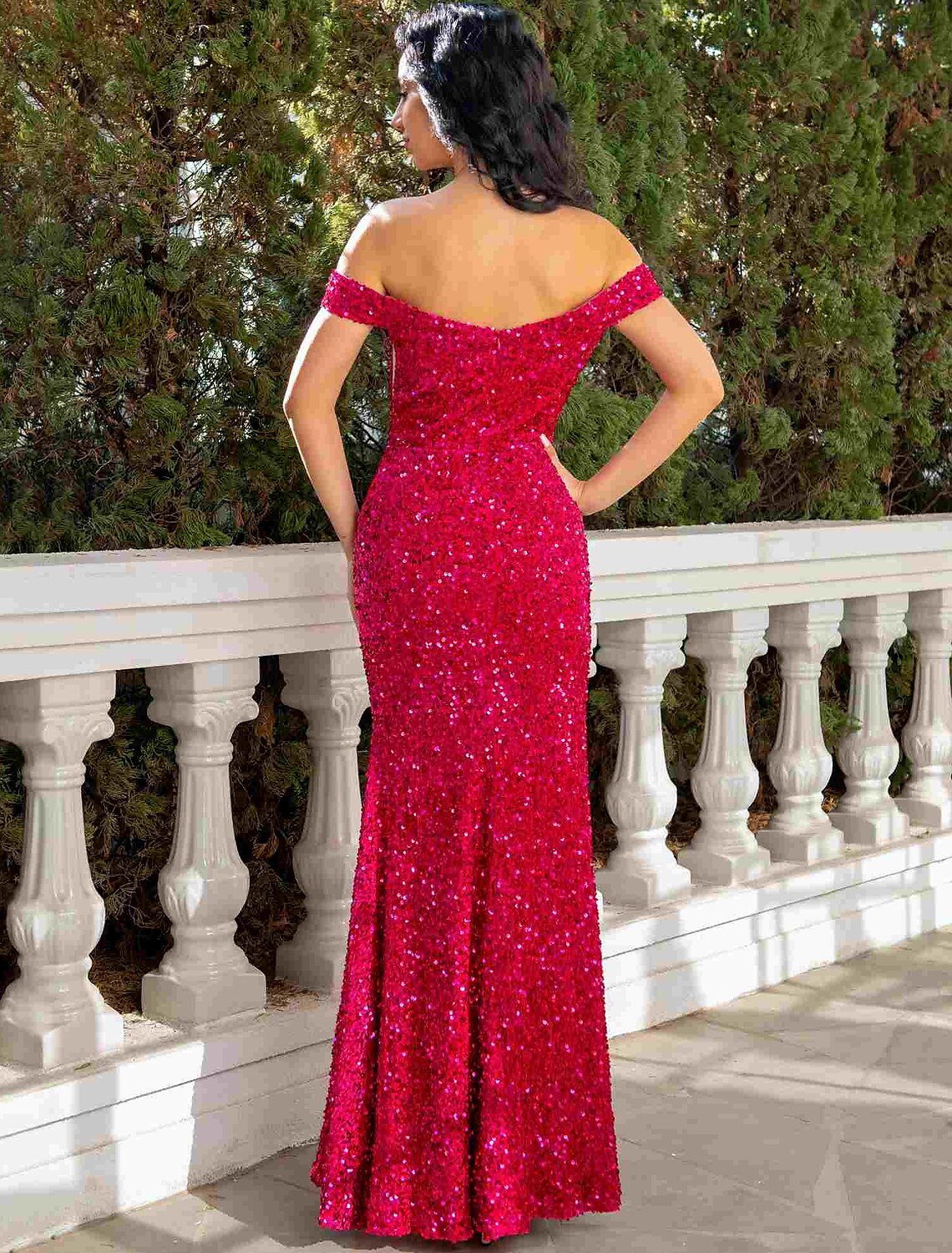 Vestidos de fiesta de sirena/trompeta, vestido sexy para invitada de boda, largo hasta el suelo, manga corta, hombros descubiertos, lentejuelas con abertura fruncida con lentejuelas