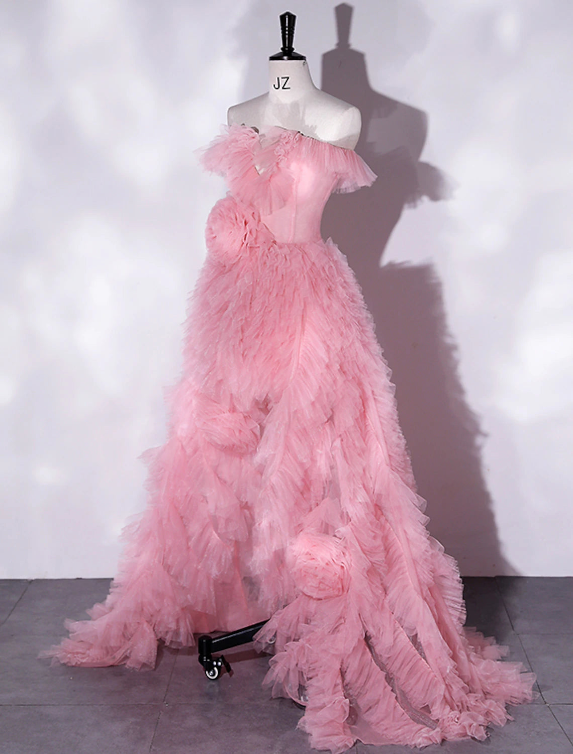 A-Line Prom Dresses Floral Dress Party Wear Wedding Party Asymmetrical Sleeveless Off Shoulder Tulle with Slit