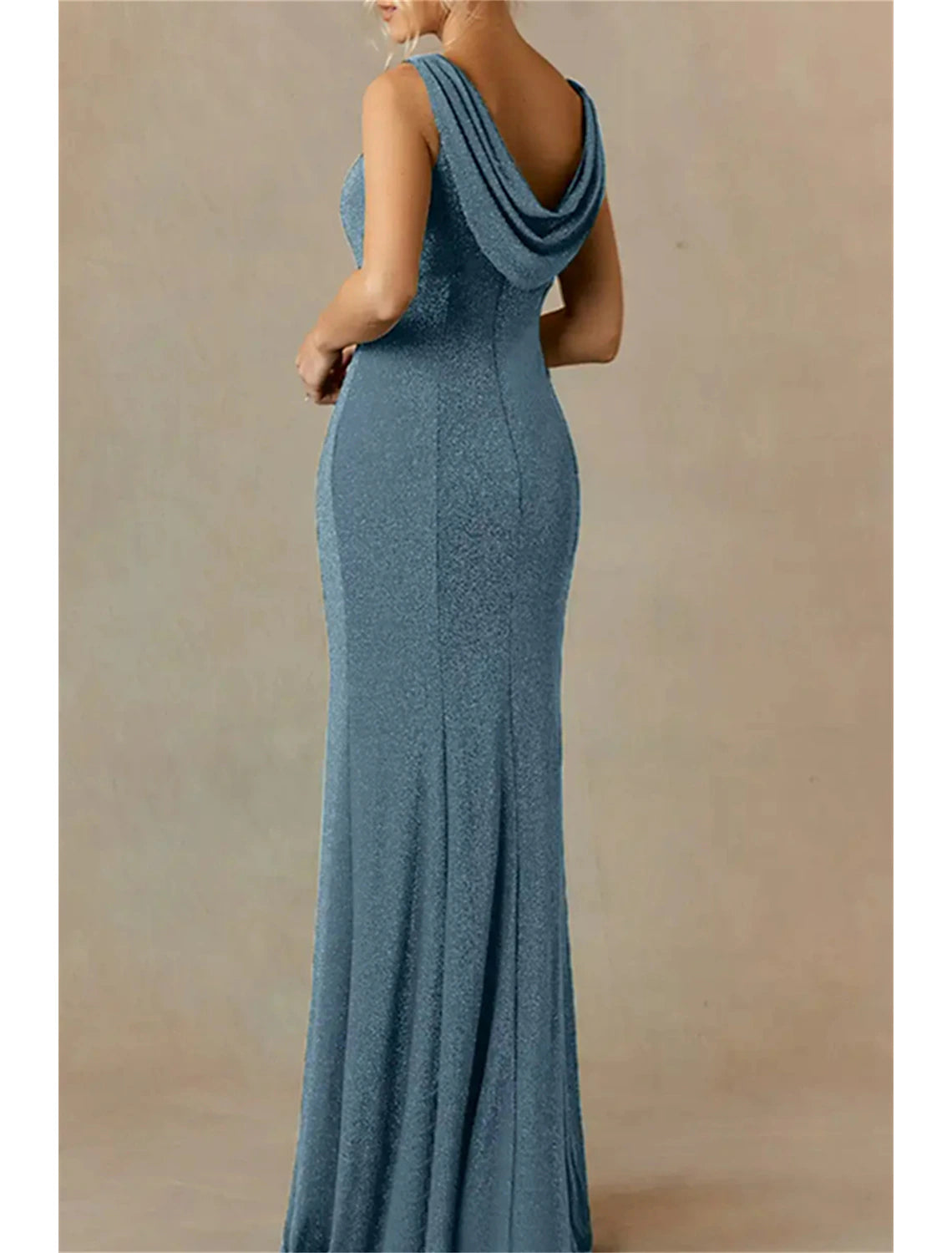 Vestido de sirena/trompeta para madre de la novia, para invitada de boda, minimalista, brillante y elegante, cuello barco, largo hasta el suelo, poliéster, sin mangas, con color sólido