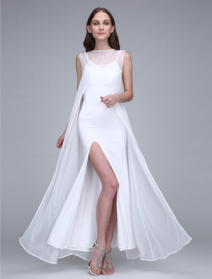 Vestido de dama de honor de corte tubo/columna, cuello barco, sin mangas, espalda abierta, largo hasta los tobillos, de gasa/jersey con abertura frontal