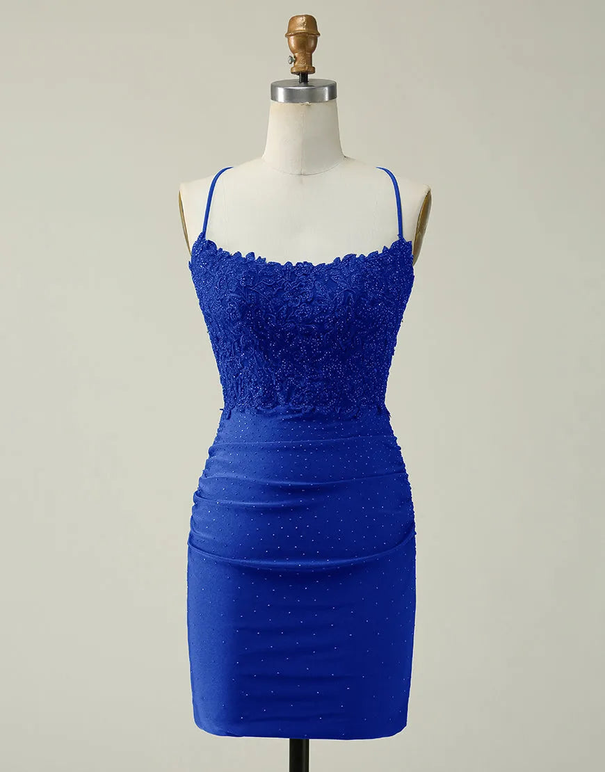 Spaghetti Straps Lace Top Body Homecoming Dress