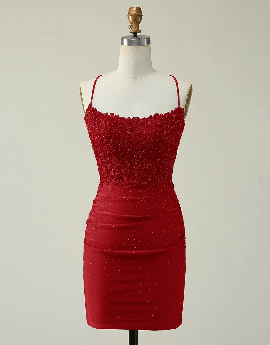 Spaghetti Straps Lace Top Body Homecoming Dress