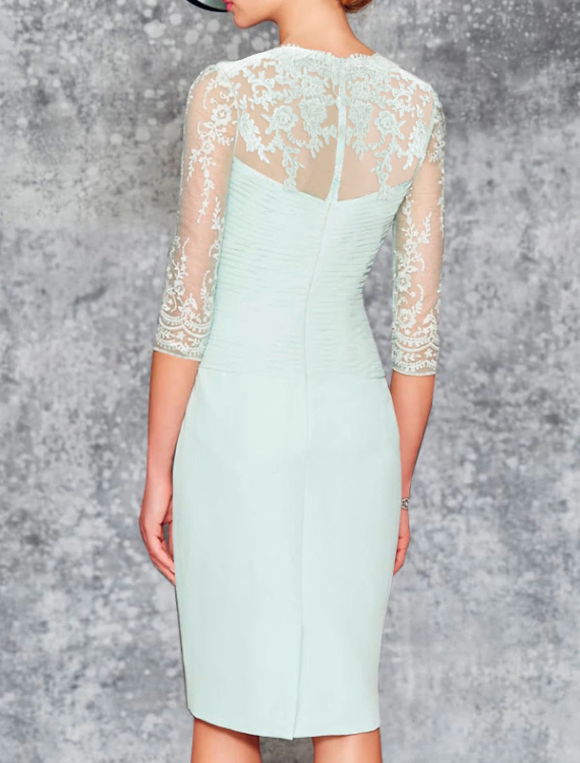 Vestido de dos piezas para madre de la novia, estilo tubo/columna, para invitada de boda, iglesia, elegante, talla grande, escote corazón, largo hasta la rodilla, gasa, encaje, manga 3/4, cruzado incluido, chaqueta, vestidos con pliegues y bordado