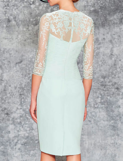 Two Piece Sheath / Column Mother of the Bride Dress Wedding Guest Church Elegant Plus Size Sweetheart Knee Length Chiffon Lace 3/4 Length Sleeve Wrap Included Jacket Dresses with Pleats Embroidery