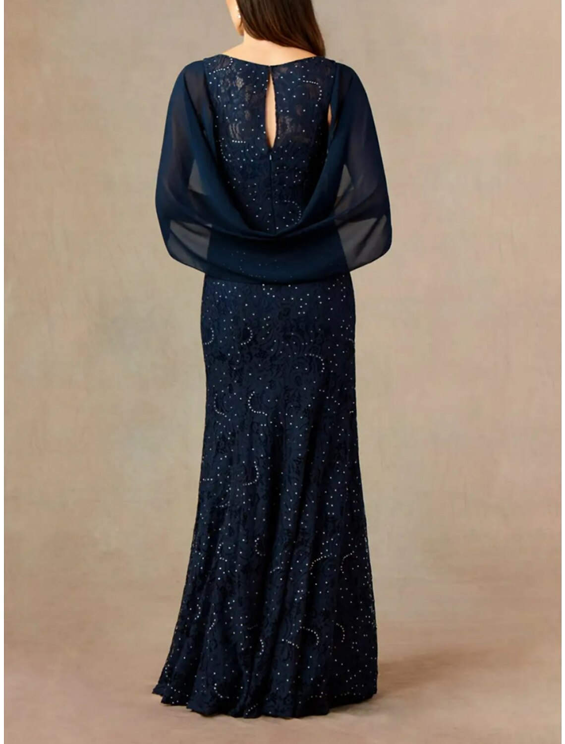 A-Line Mother of the Bride Dress Wedding Guest Vintage Elegant V Neck Floor Length Lace Half Sleeve with Pleats Crystals