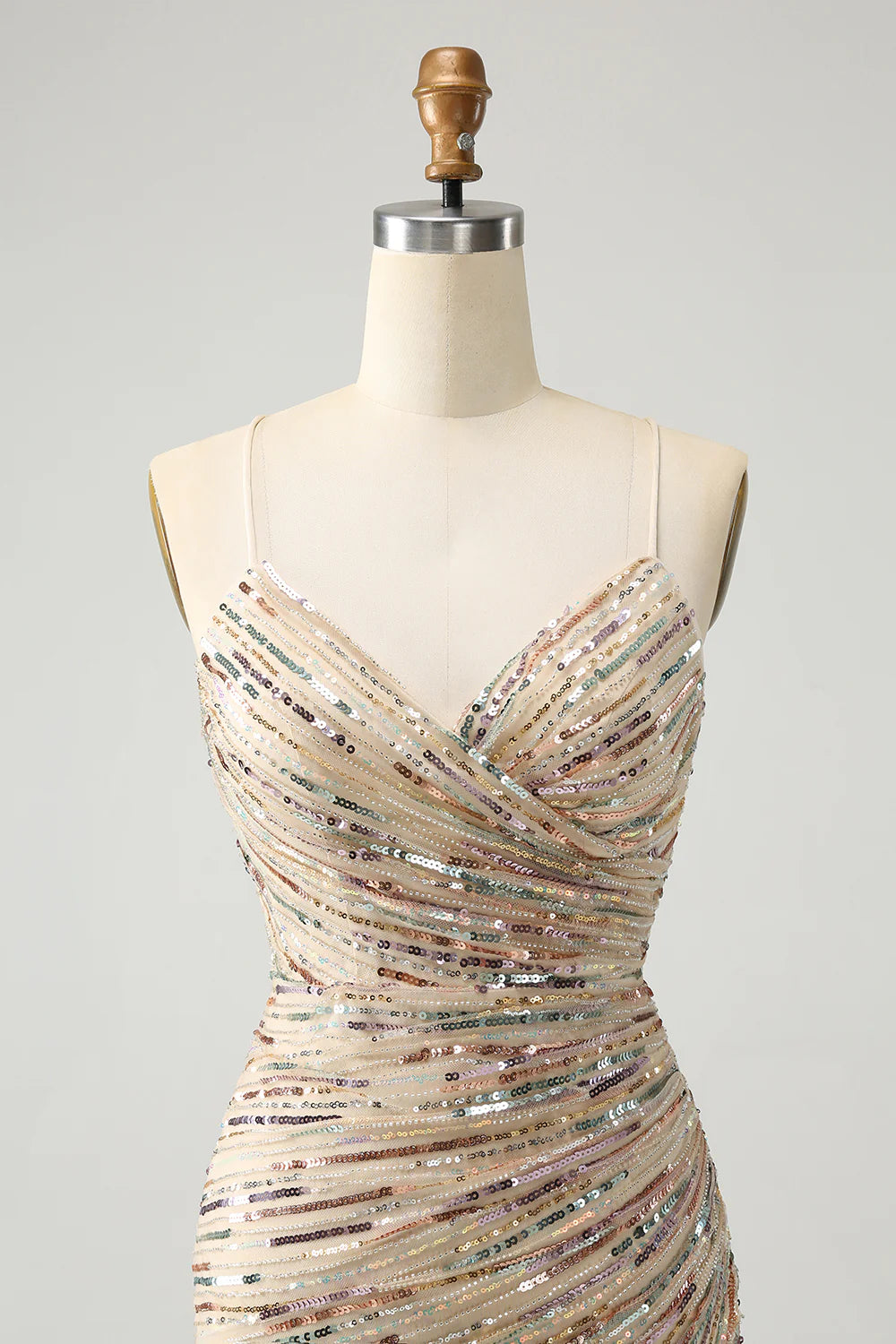 Glitter Spaghetti Straps Tight Short Homecoming Dress with Sequins