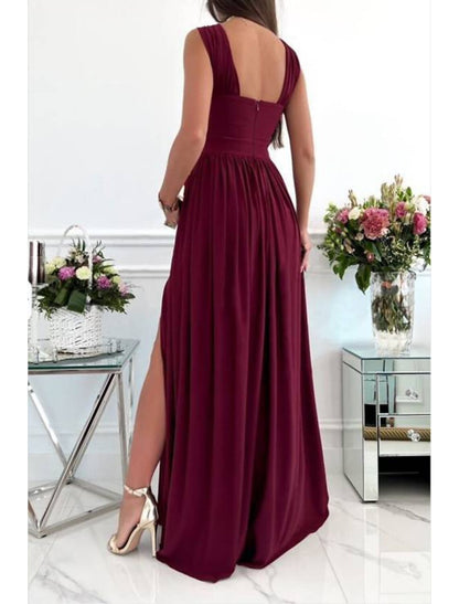 Vestido de fiesta de corte A, sexy, formal, para invitados de boda, largo hasta el suelo, sin mangas, cuello halter, vestido de dama de honor de gasa con abertura fruncida