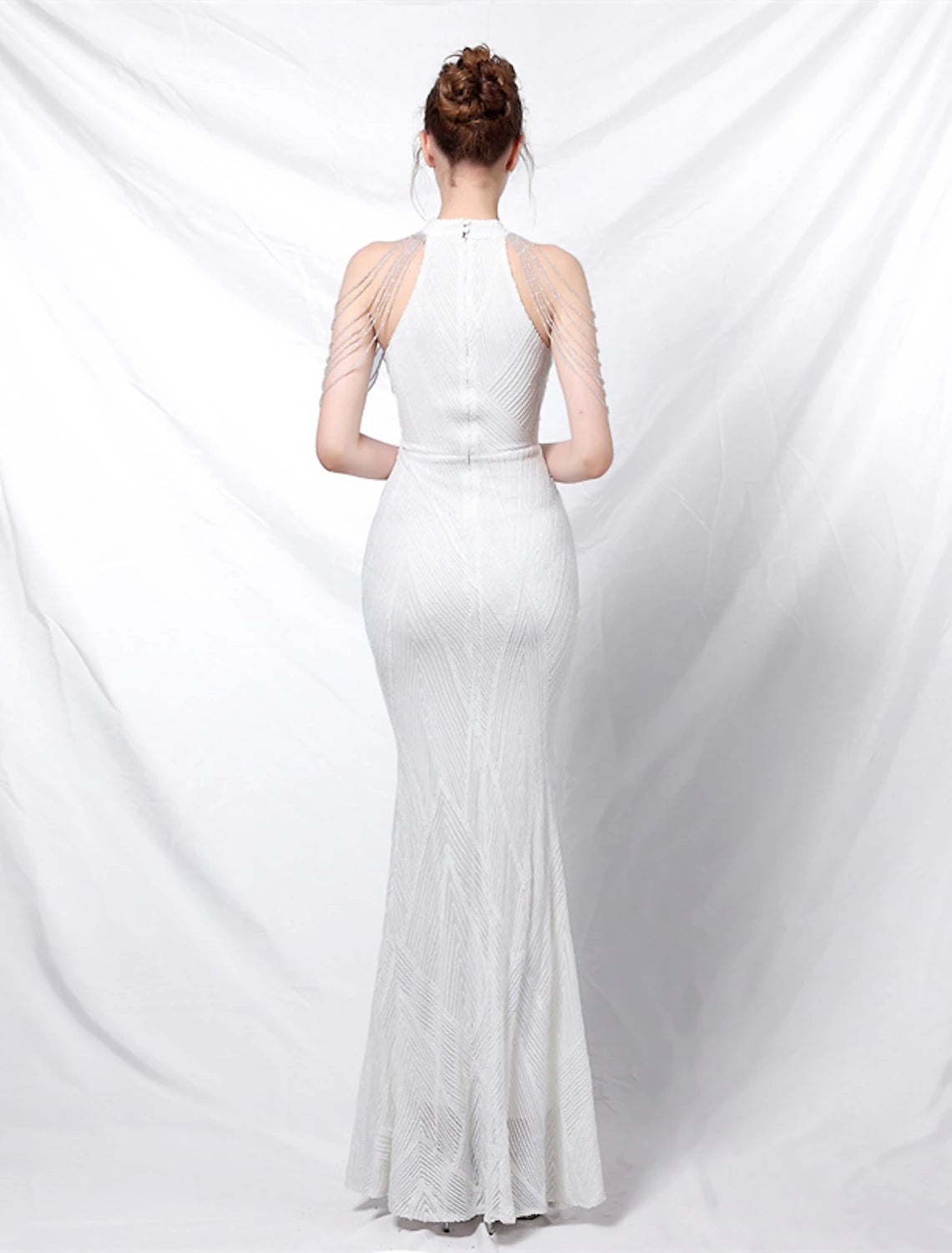 Vestido de fiesta de sirena, vestido de graduación, vestido brillante y resplandeciente, vestido formal para invitados de boda, largo hasta el suelo, sin mangas, cuello halter, con lentejuelas