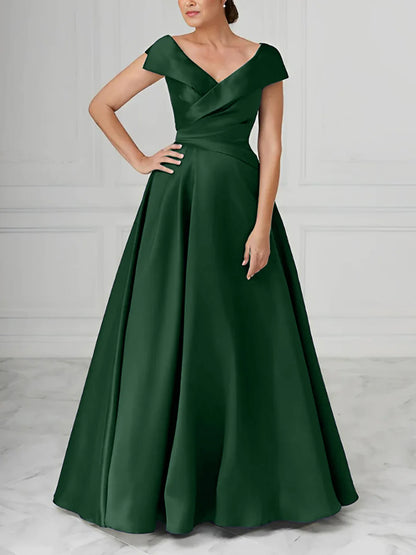 A-Line V-Neck Satin Mother Of The Bride Dresses