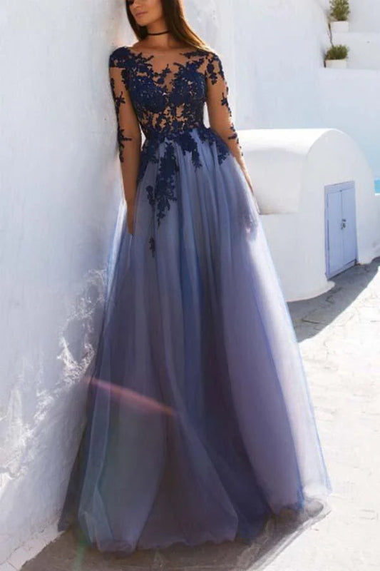 Sleeves Lace Open Back Prom Dresses Evening Dresses