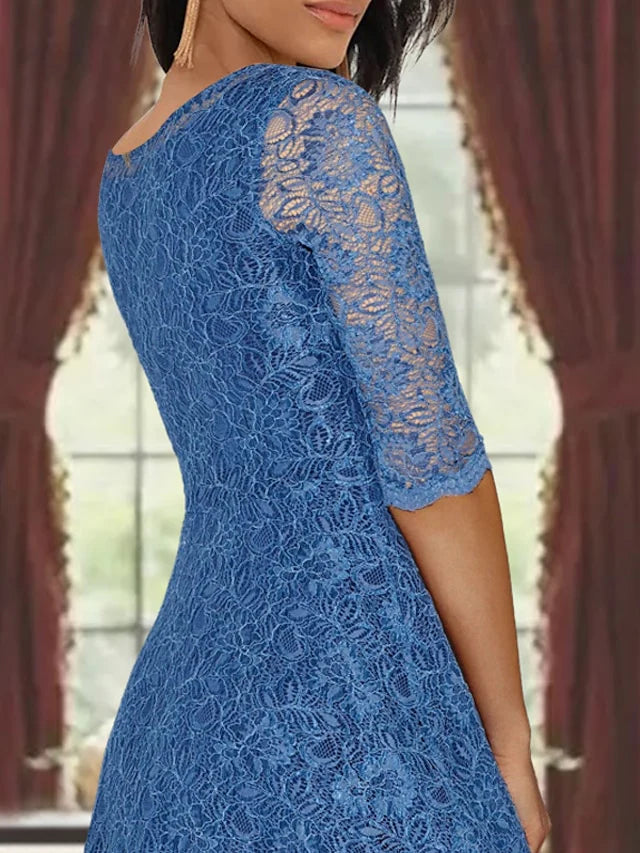 Vestidos de madre de la novia con corte en A, escote redondo y largo hasta la rodilla