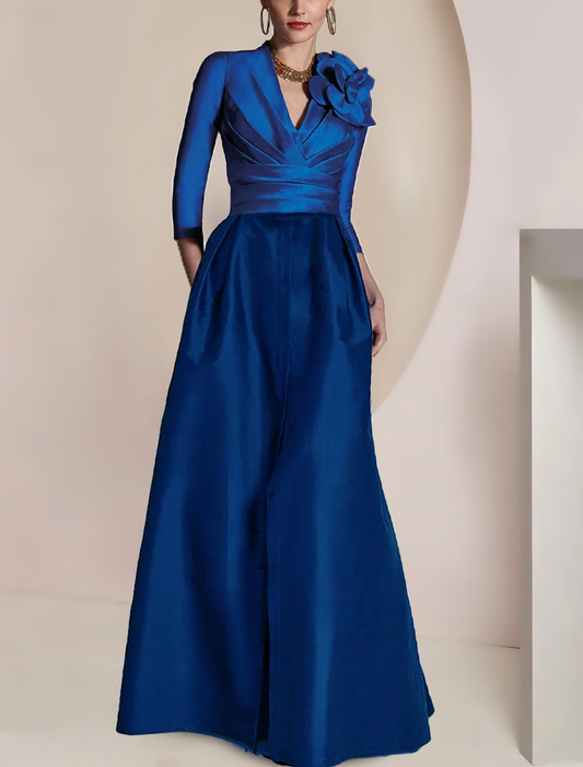 A-Line Mermaid / Trumpet Sheath / Column Mother of the Bride Dress Elegant Vintage Party Jewel Neck V Neck Floor Length Chiffon 3/4 Length Sleeve Half Sleeve with Ruched Draping Split Front