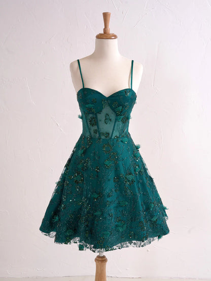 A-line Floral Strapless Sweetheart Short Cocktail Dress Homecoming Dresses