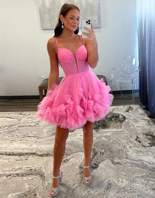 A-Line Lace UpTulle Homecoming Dress