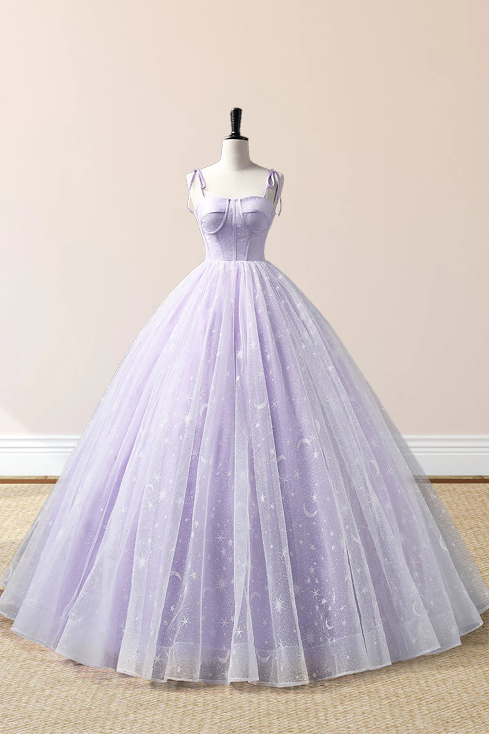 A-Linie Tüll Träger Bodenlang Abendkleid Ballkleid