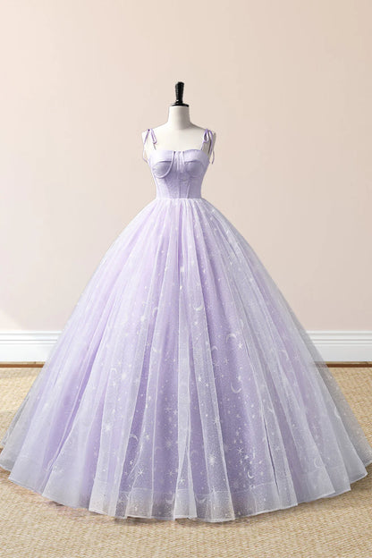 A-Linie Tüll Träger Bodenlang Abendkleid Ballkleid