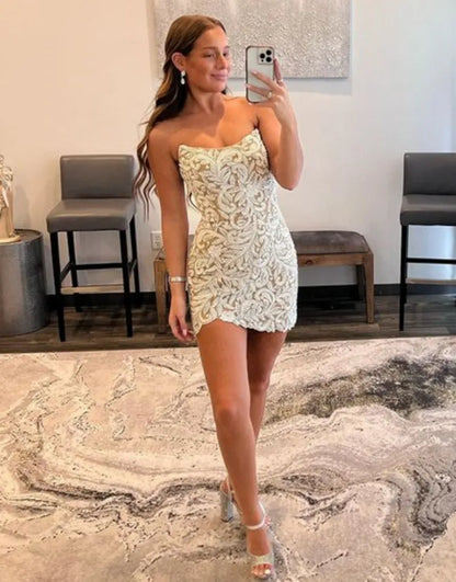 Strapless Bodycon Homecoming Dress With Beading