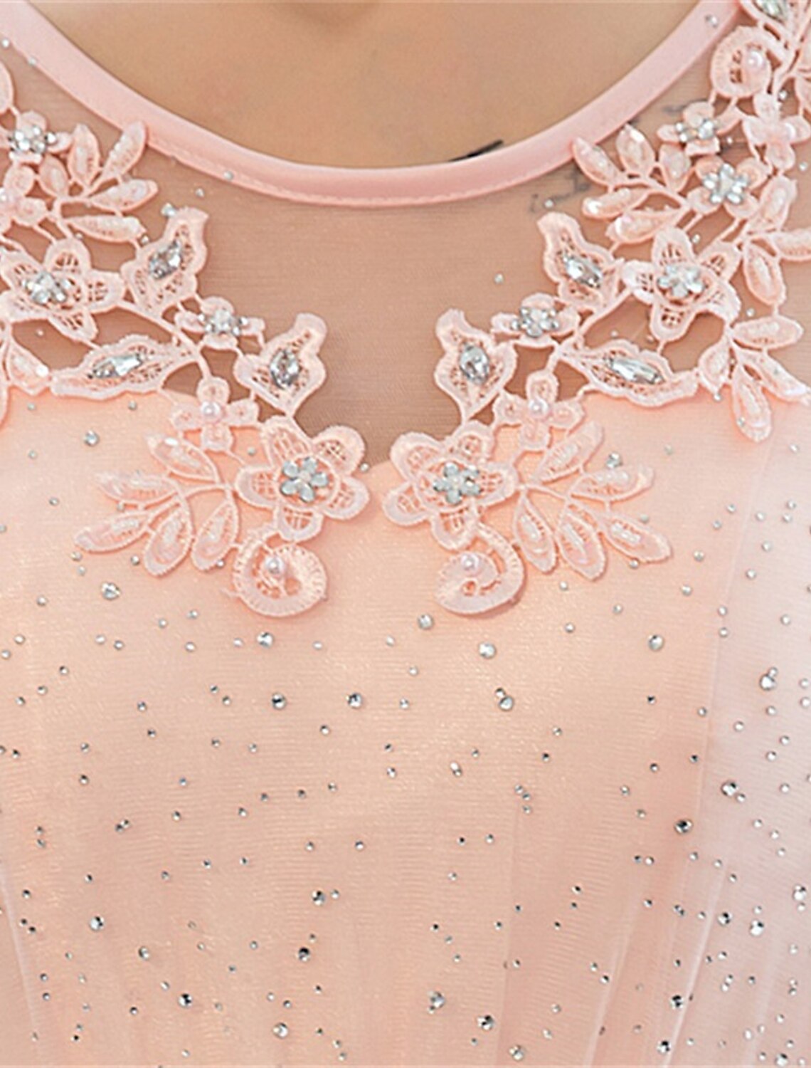 Etuikleid/Säulenkleid, Hochzeitsgast, Abschlussball, bodenlang, ärmellos, Illusionsausschnitt, Satin mit Kristallapplikationen