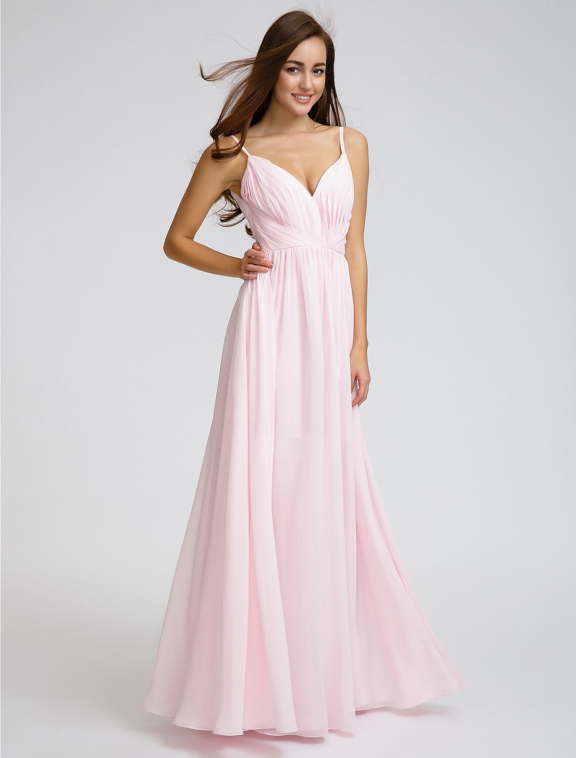 A-Line / Ball Gown Spaghetti Strap Floor Length Chiffon Bridesmaid Dress with Side Draping / Criss Cross
