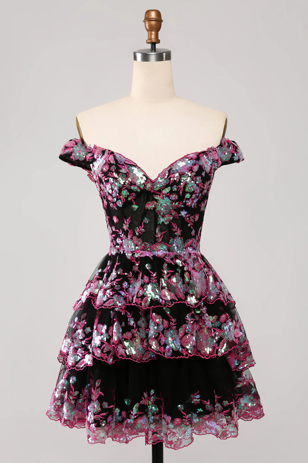 A Line Cute Sparkly Tiered Corset Lace Short Homecoming Dress