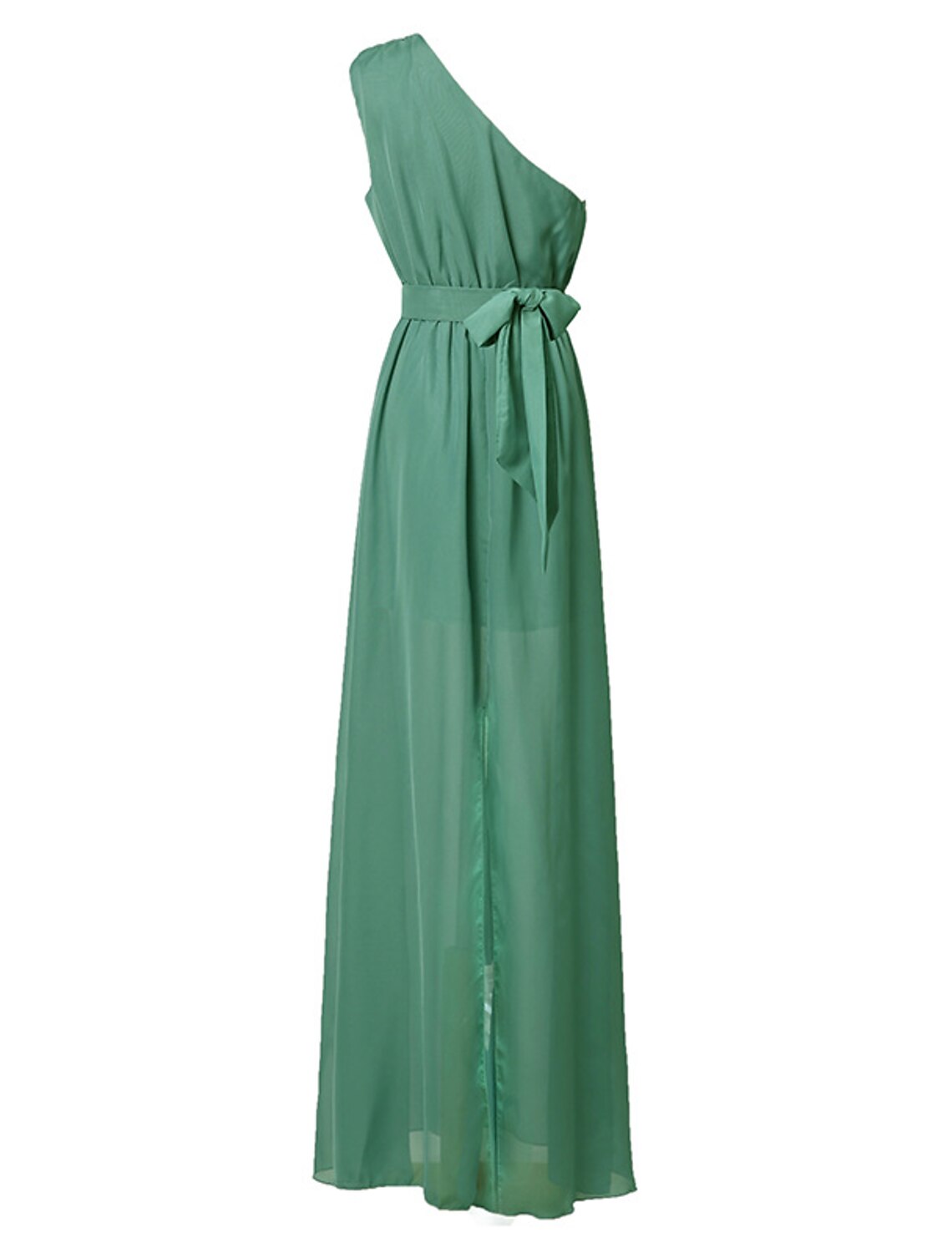 Vestidos de fiesta de corte A, estilo imperio, para invitados de boda, formales, de noche, hasta el suelo, sin mangas, con un hombro descubierto, para dama de honor, de gasa con lazo(s), con tiras.