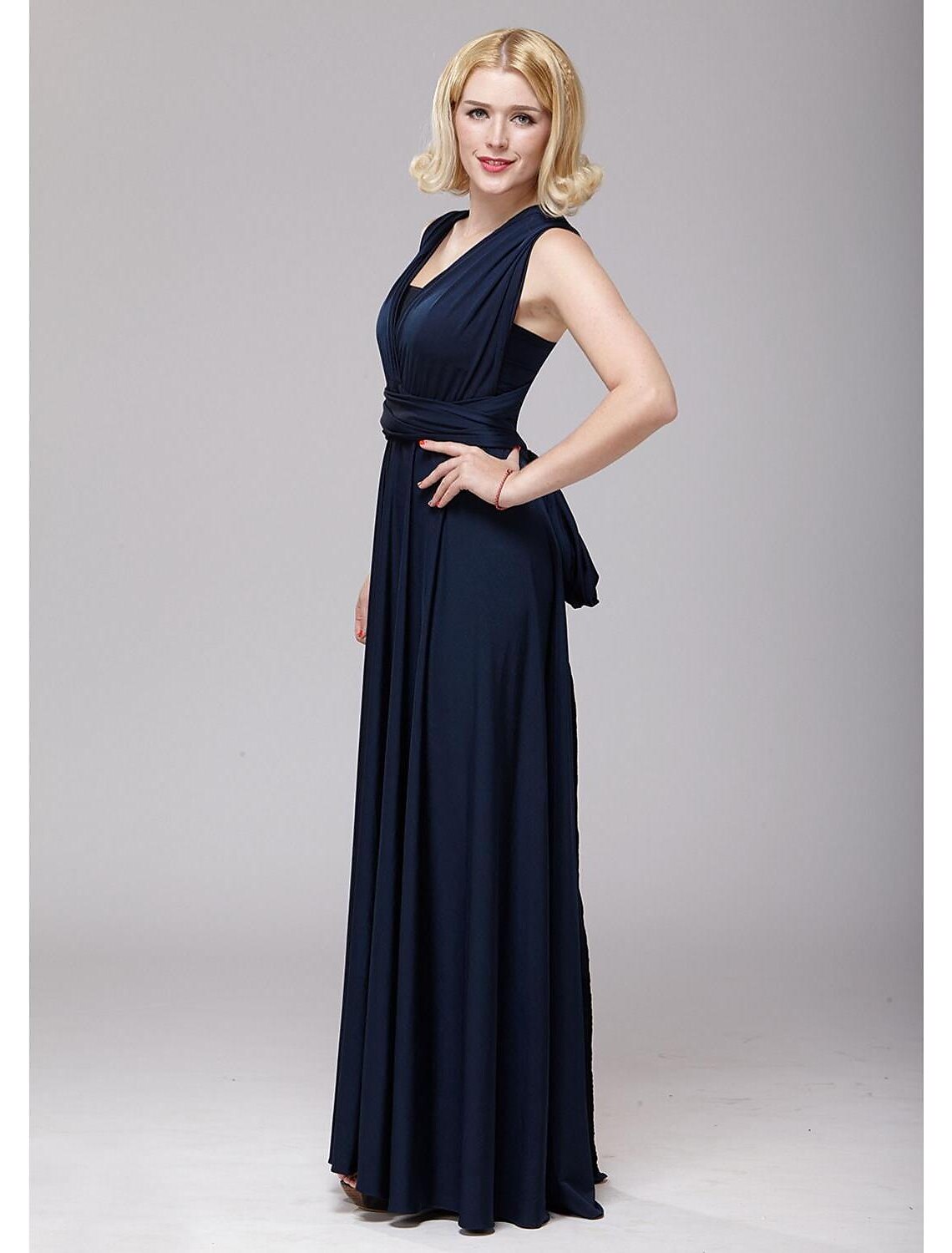 A-Line Bridesmaid Dress V Neck Sleeveless Floor Length Spandex with Sash / Ribbon
