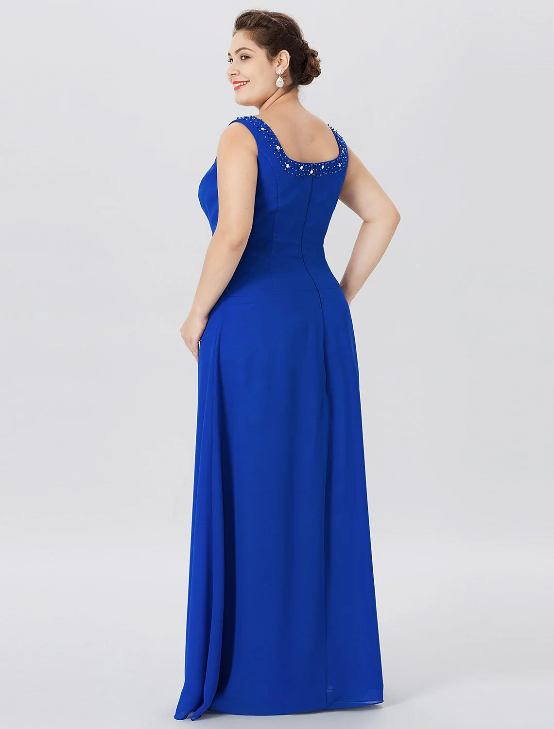 A-Line Mother of the Bride Dress Formal Classic & Timeless Elegant & Luxurious Plus Size Straps Floor Length Chiffon Lace Long Sleeve Wrap Included with Pearls Crystals