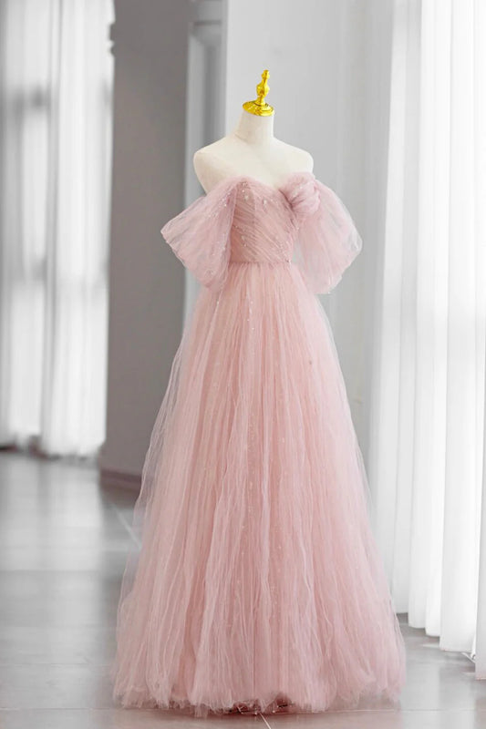 A-Line Cute Tulle Floor Length Evening Party Dress Prom Dress
