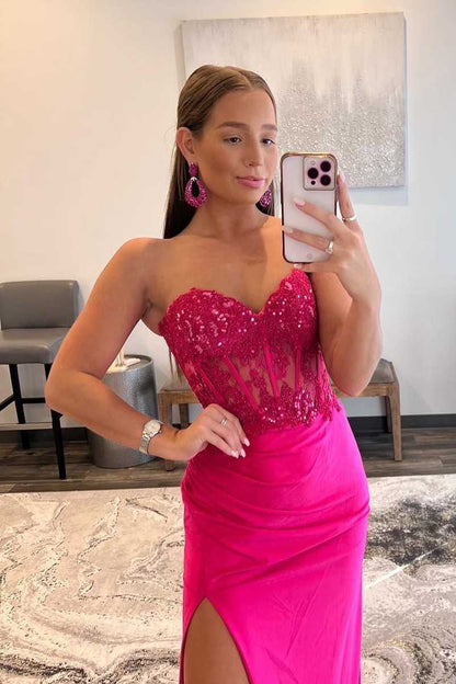 Sweetheart Corset Lace Long Prom Dress with Slit
