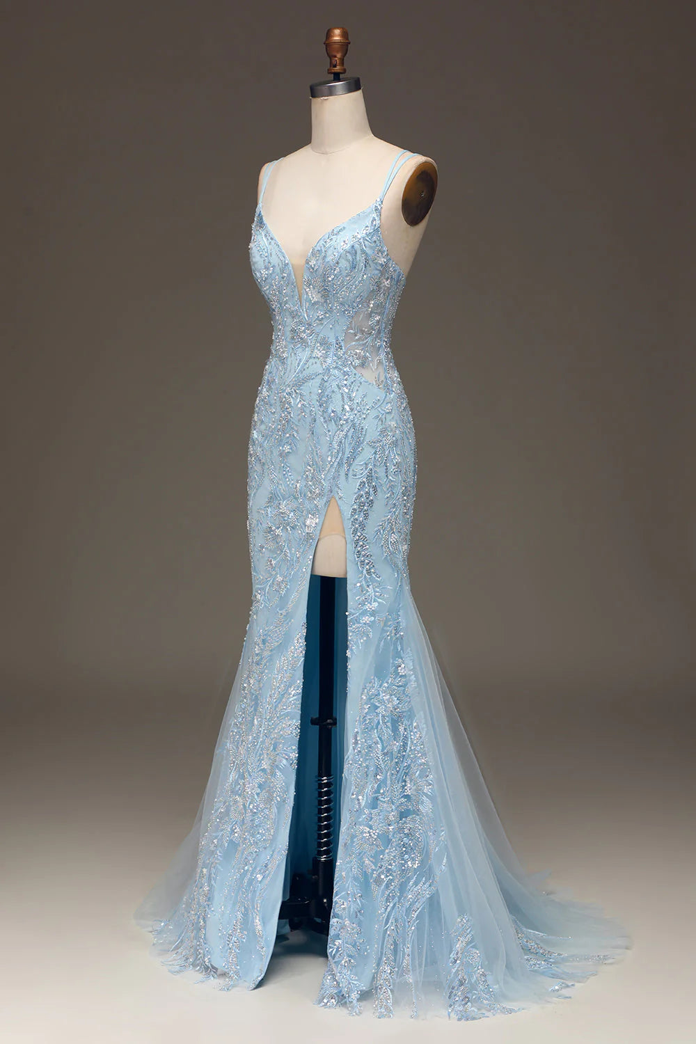 Vestido de fiesta de sirena con tul y cuentas