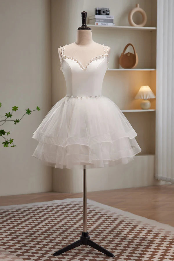 Vestidos de fiesta cortos de tul con tirantes finos y corte A
