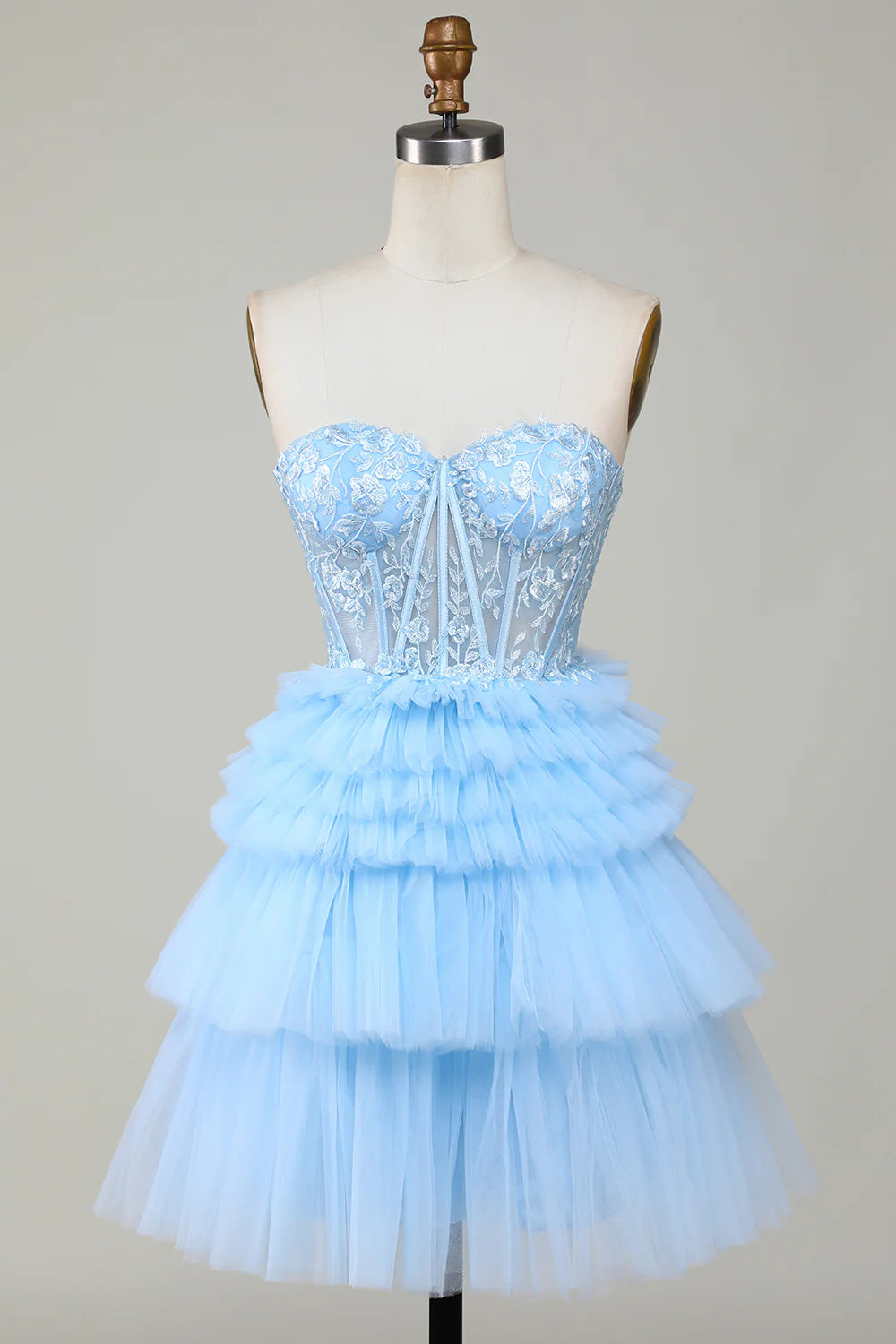 A-Line Sweetheart Corset Short Homecoming Dress with Ruffles