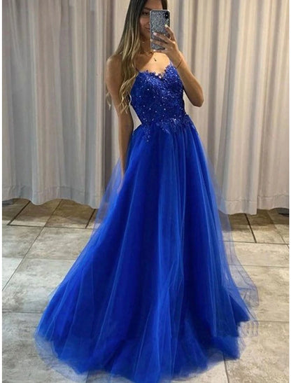 Vestidos de fiesta de corte A, vestido de princesa, formal, largo hasta el suelo, sin mangas, escote corazón, tul desmontable, espalda descubierta, con pliegues y apliques de cuentas.