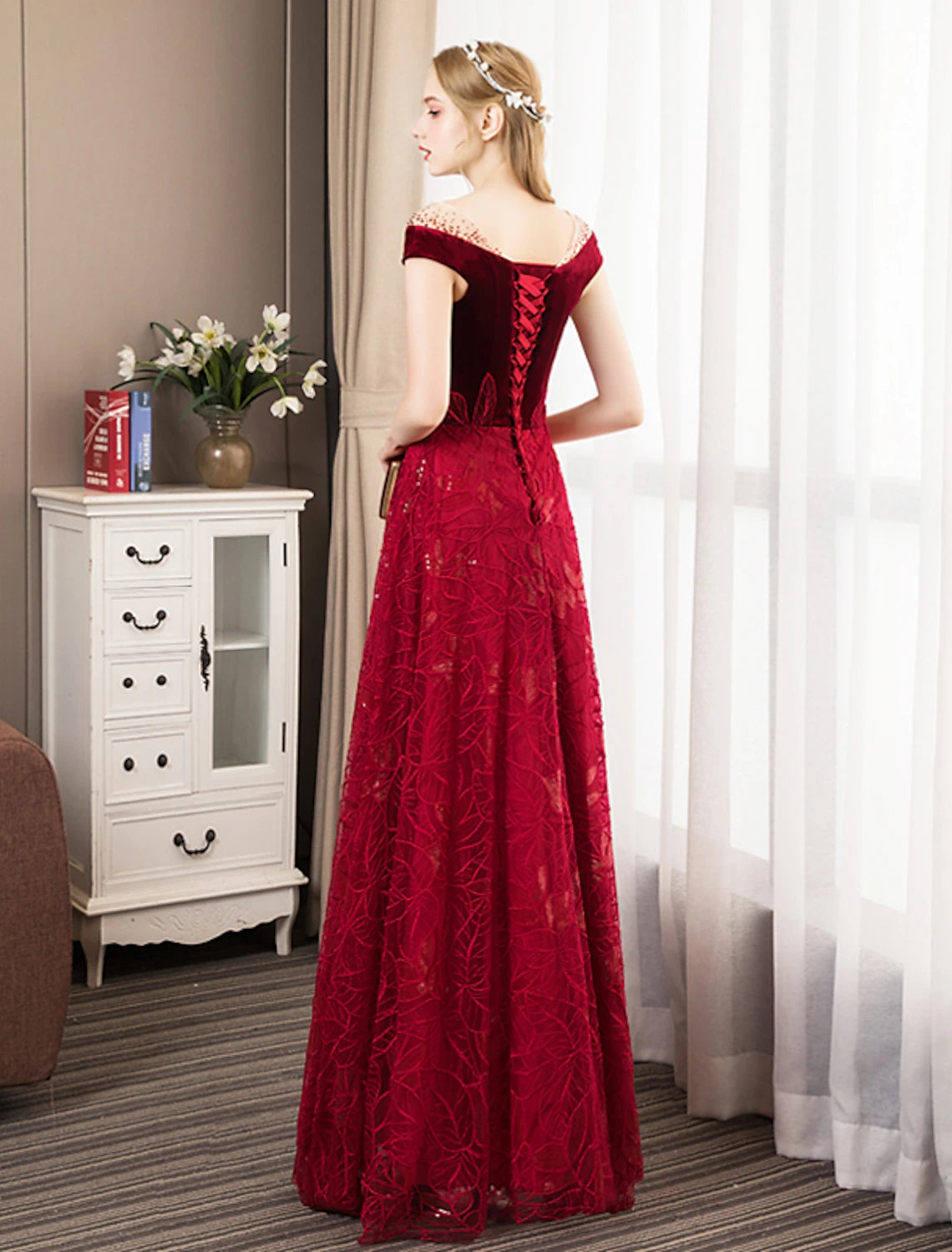 A-Line Prom Dresses Glittering Dress Engagement Prom Floor Length Short Sleeve Jewel Neck Tulle with Pleats Crystals Pattern / Print