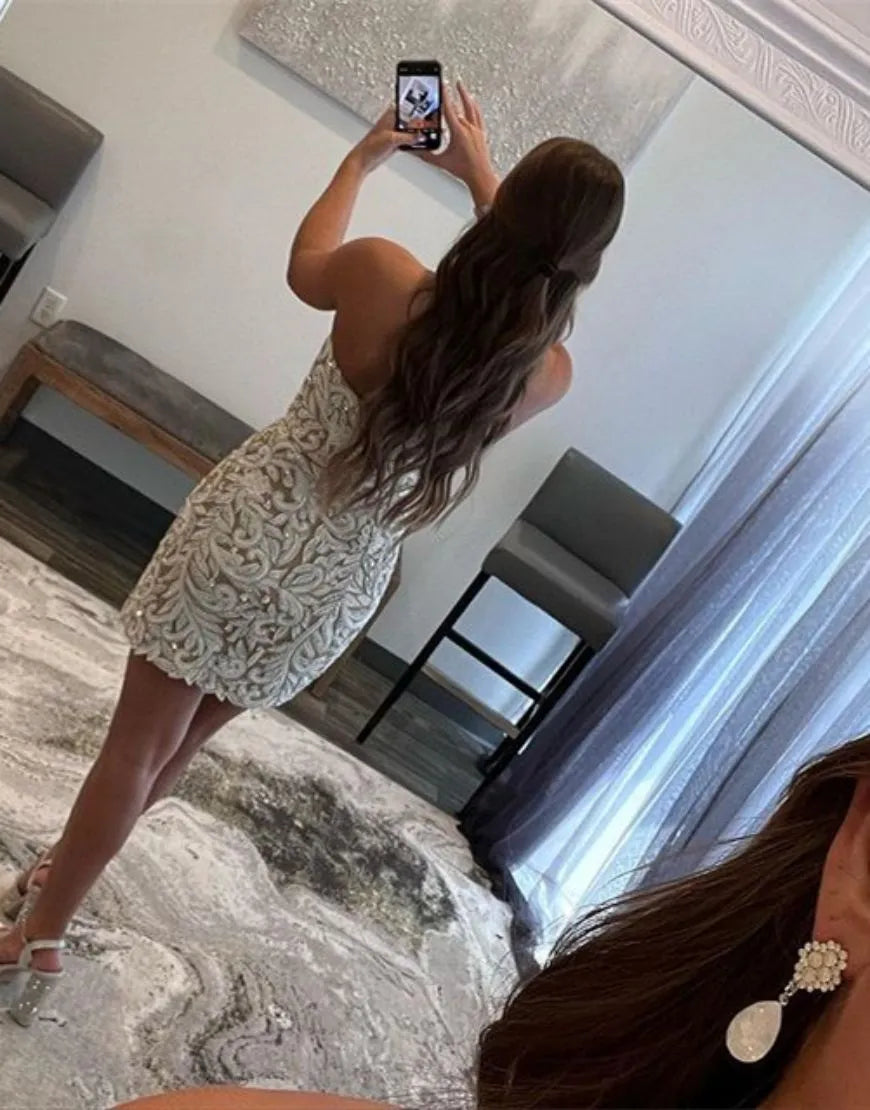 Strapless Bodycon Homecoming Dress With Beading